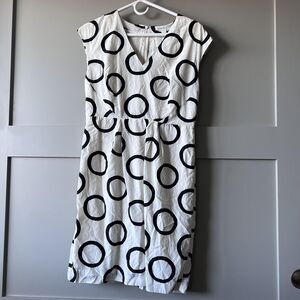 Banana Republic‎ Dress Womens 10 White Black Circle Dot Silk V Neck Sheath Lined
